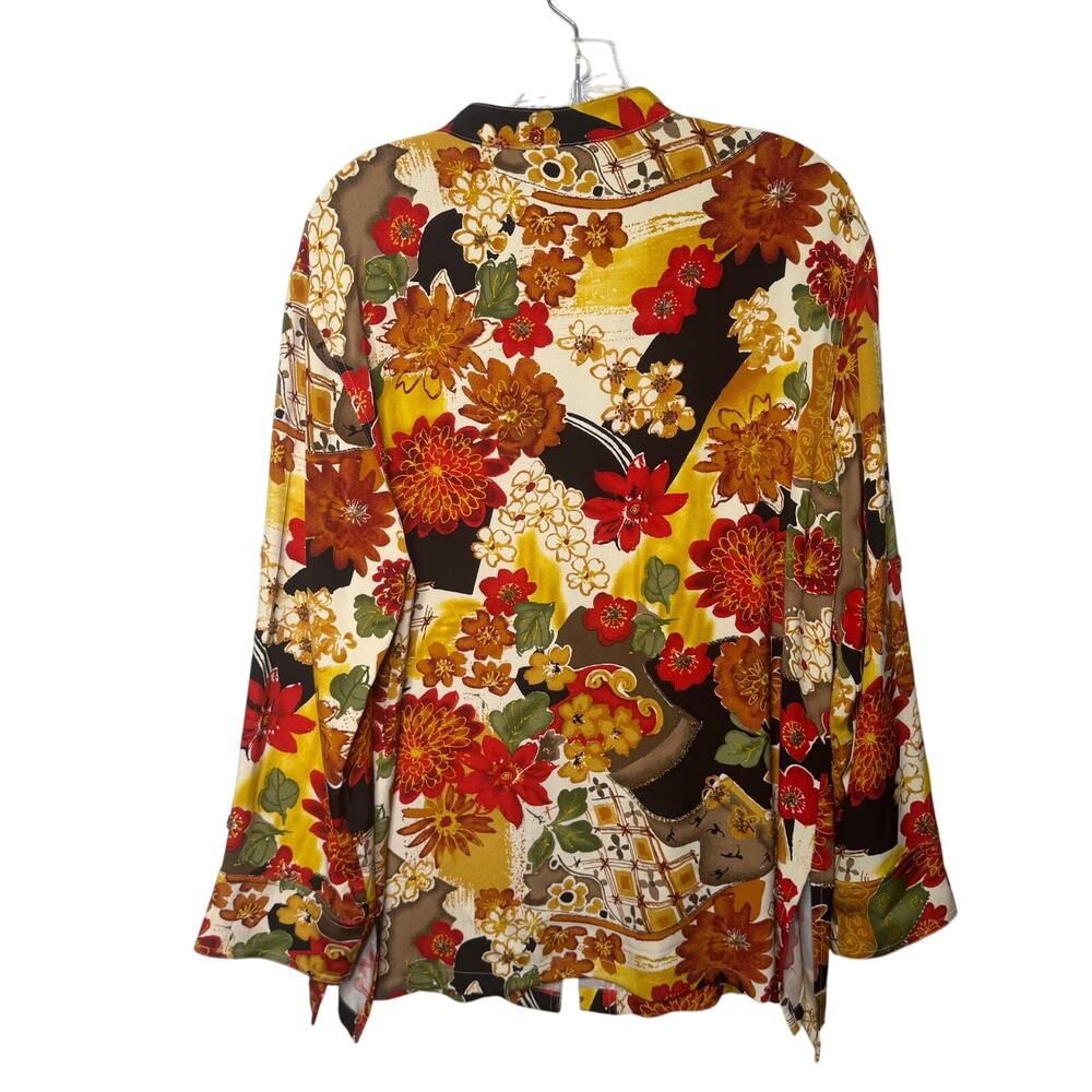 Chico’s Design Silk Blouse Size 3 (XL)Vintage Floral Embellished‎ Shirt Boho - Picture 2 of 11